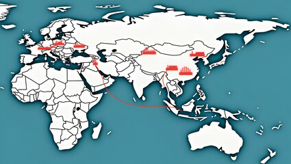 High Definition Trade Route Map Image: Major Shipping Corridors Between Asia & USA with Port Icons, Container Ship Paths, Trade Volume Annotations for Logistics Planning - Photo Stock Concept with Lef