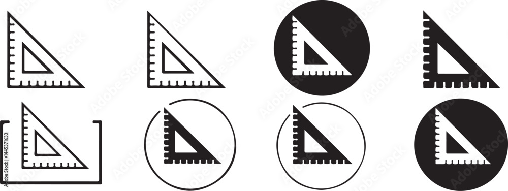 Poster set of triangle ruler icons for geometry and design