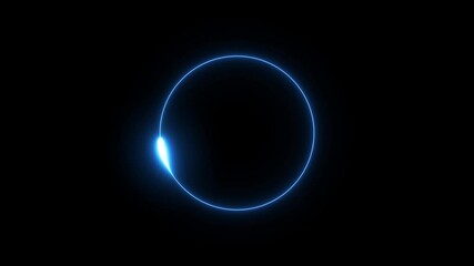 Cyan circle glow border, alpha channel, seamless loop, abstract glowing neon line cyan color circular lens animation neon light on black background, vertical animation. - Powered by Adobe