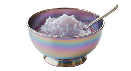 Isolated Iridescent Bowl of Shaved Ice with Spoon