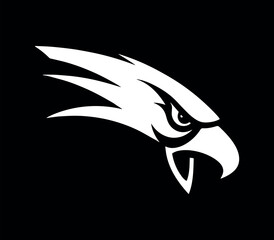 A black vector illustration depicts the silhouette of an eagle's head, a powerful bird symbol in naturehead of a eagle