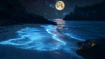 Fototapeta premium Night sky the beach covered with blue and green