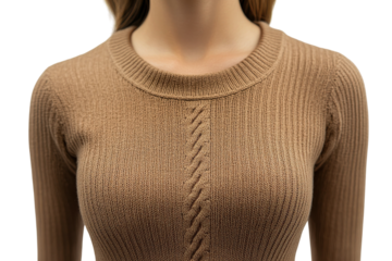 Soft camel ribbed knit sweater detailed cable knit design close up warm autumn tones stylish women s