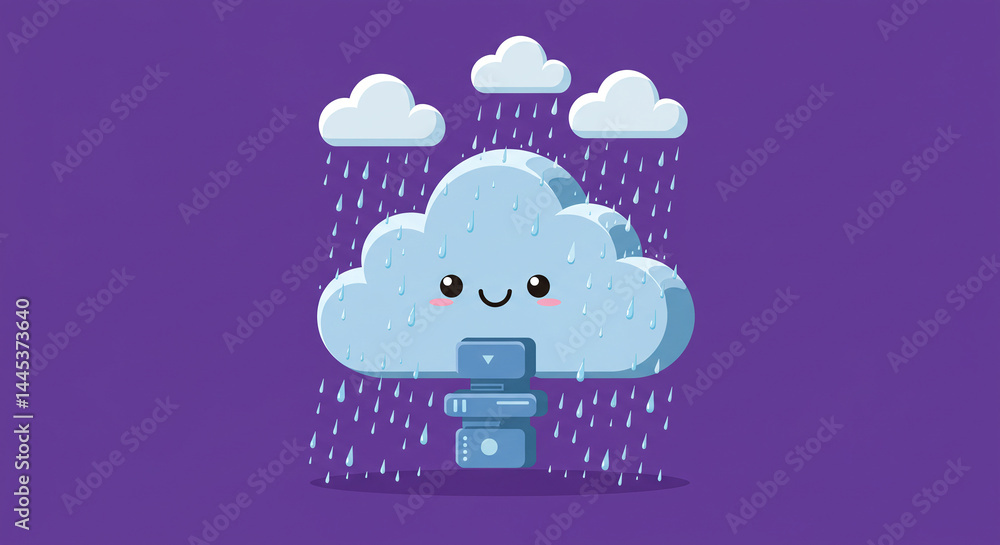 Poster cloud computing data storage rain server network technology services cartoon vector illustration