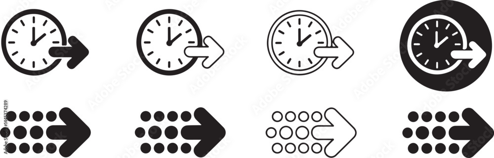 Poster time management icons set arrow clock data transfer