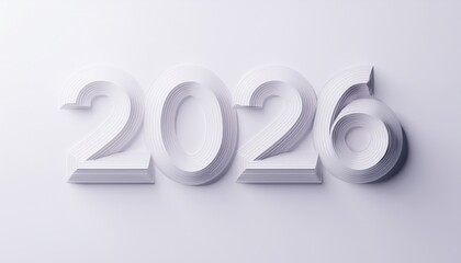 2026 modern white layered typography for new year visuals, ideal for web design, print ads, branding campaigns, posters, and graphic design projects

