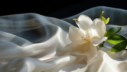 Elegant white silver needle tea leaves on silk fabric tea showcase serene home environment artistic perspective for coffee lovers