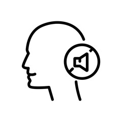 Hearing disability. No hear or mute, deaf ear. Deafness outline symbol. Deaf people sign. Line icon. Vector illustration.