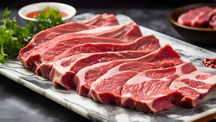 Fototapeta premium raw beef on a marble plate