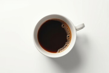 Top View of Black Coffee in White Mug on Clean Minimal Background &ndash; Morning Beverage Concept