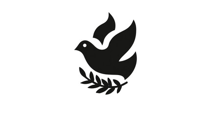 Obraz premium Stylized vector illustration of a dove holding an olive branch on black background