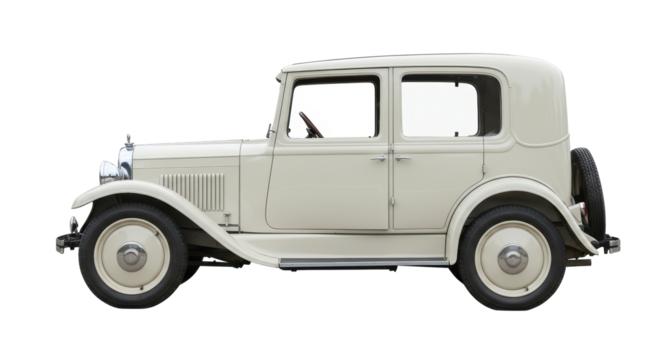 Isolated Vintage Car with Spare Tire on Side