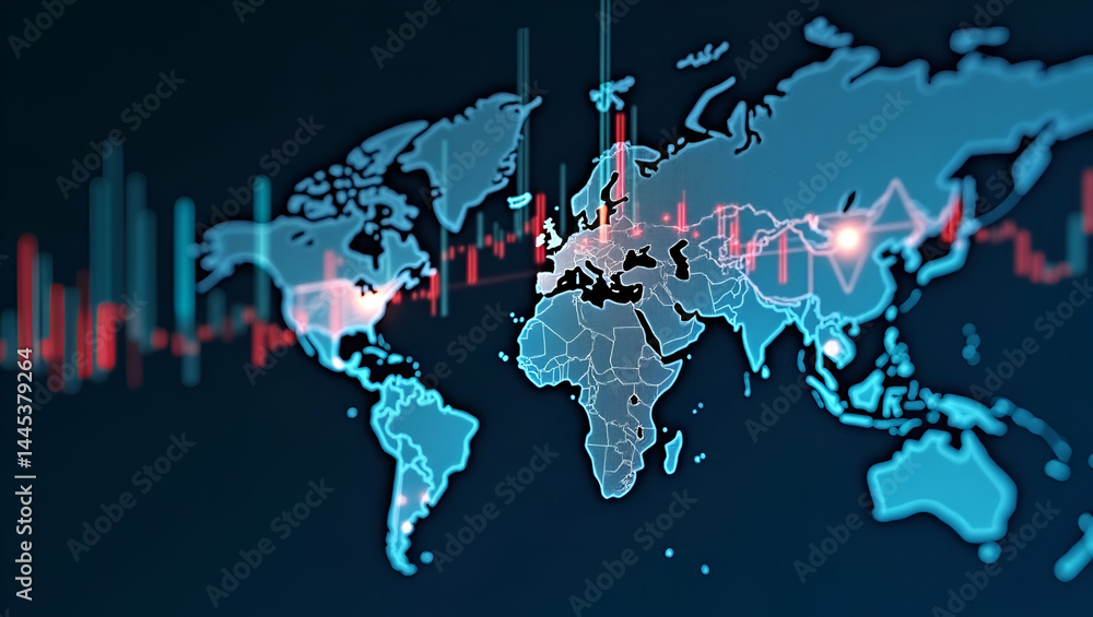 Poster data-driven visualization of trade imbalance: dual axis charts show export-import divergences & econ