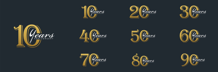 Anniversary gold logo set vector design