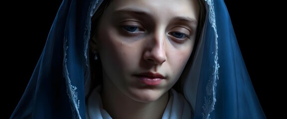 Naklejka premium Sorrowful Woman in Blue Veil
