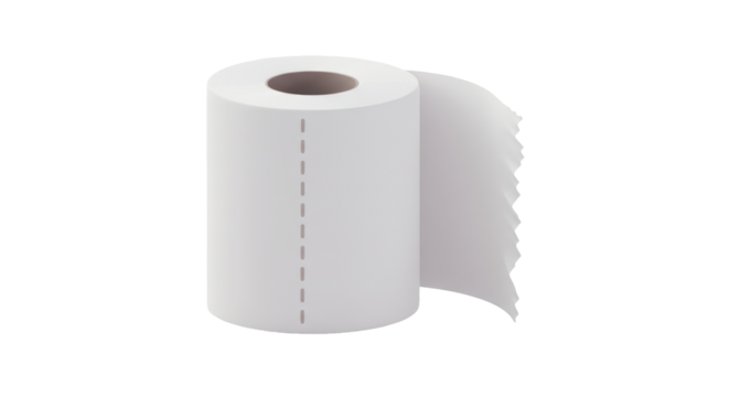 Isolated Roll of White Toilet Paper with Perforations