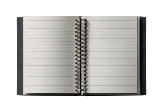 Open Spiral Notebook with Lined Pages and Visible Binding Design