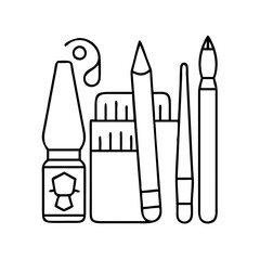 art supplies icon, art supplies line art - simple line art of art supplies, perfect for art supplies logos and icons