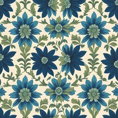 Seamless Blue and Green Floral Pattern
