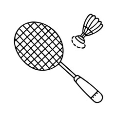 badminton shuttlecock and racket icon, badminton shuttlecock and racket line art - simple line art of badminton shuttlecock and racket, perfect for badminton shuttlecock and racket logos and icons