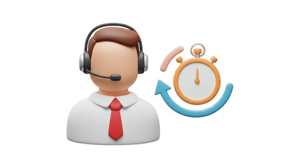 Isolated 3D Customer Service Representative with Timer
