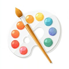 Colorful artist palette with paintbrush resting on it showcases vibrant hues for creativity