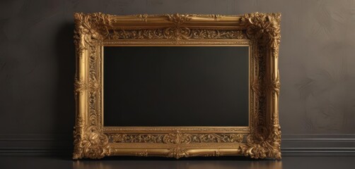 Intricate gold frame, retro style, elegant detailing, royal feel, vintage, border, clipart