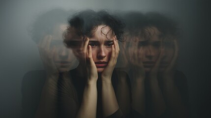 Blurred figure with hands on face symbolizes inner turmoil and emotional agoraphobia.