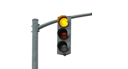 Isolated Yellow Traffic Light on a Gray Pole