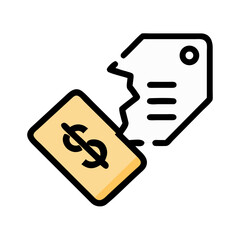 Torn Price Tag with Dollar Bill Representing Black Friday Sale  