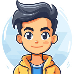 Vector illustration of a boy in a yellow hoodie. Cartoon style.