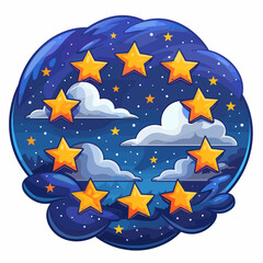 Night sky with stars and clouds. Vector illustration in cartoon style.