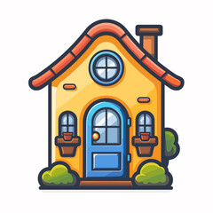 Colorful cartoon style house icon. Flat vector illustration isolated on white background.