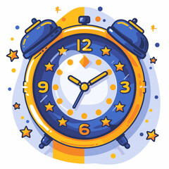 Vector cartoon style illustration of alarm clock with stars on the dial.