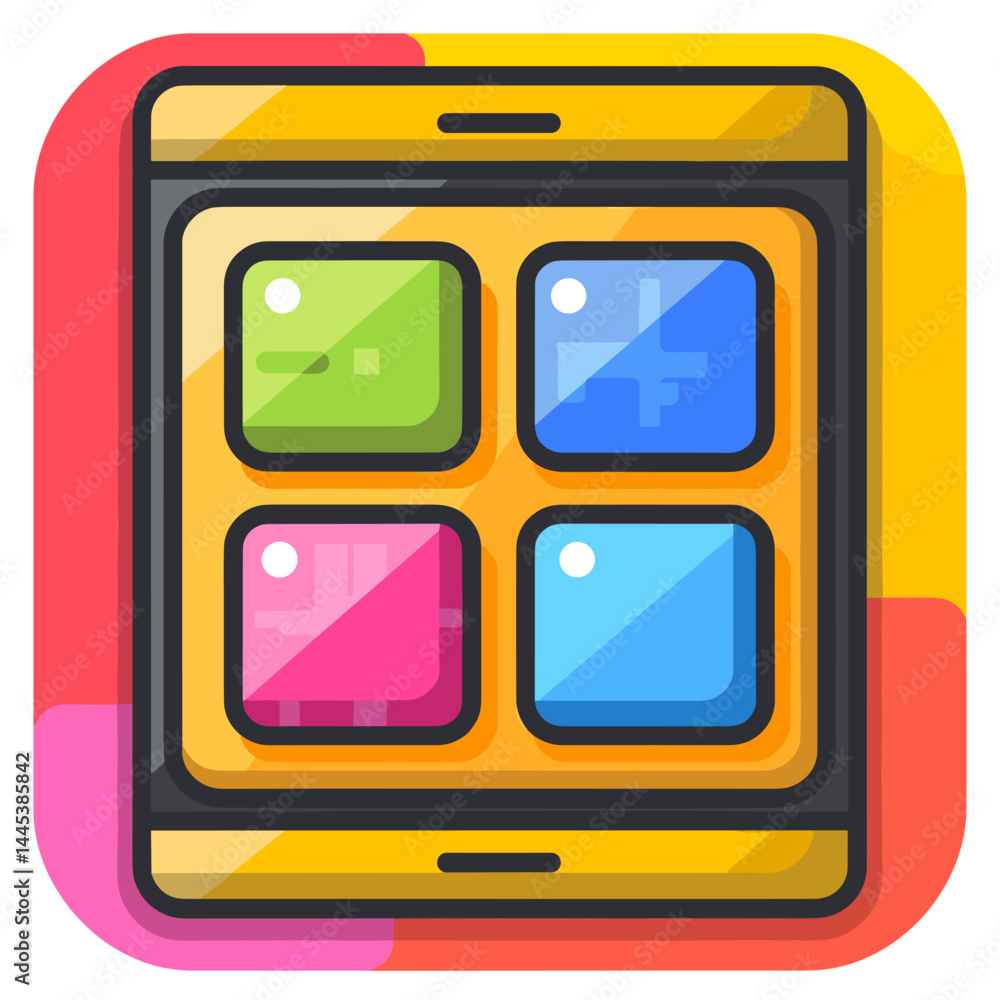 Poster smartphone with game icon. flat illustration of smartphone with game icon for web design