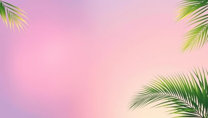 Soft gradient tropical summer background with subtle palm leaves in corner,   pastel,   nature