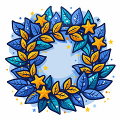 Wreath with leaves and stars. Vector illustration in cartoon style.