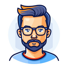 Hipster man with beard and glasses. Vector illustration in cartoon style