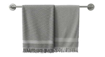 Isolated Gray Bathroom Towels Hanging on Bar
