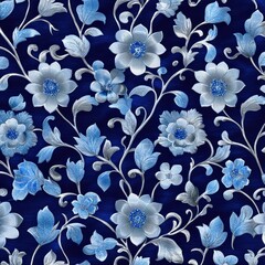 Obraz premium Elegant Blue Floral Pattern on Deep Navy Background for Design Projects