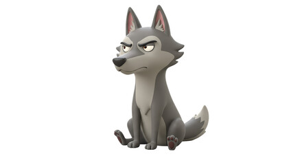 Isolated Grumpy Cartoon Wolf Sitting Down