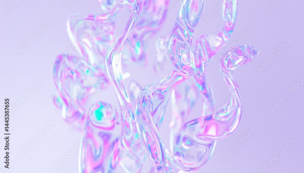 Aufkleber iridescent abstract fluid shapes in pastel colors on soft purple background for digital art, web des