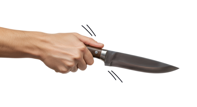 Isolated Hand Holding Sharp Kitchen Knife