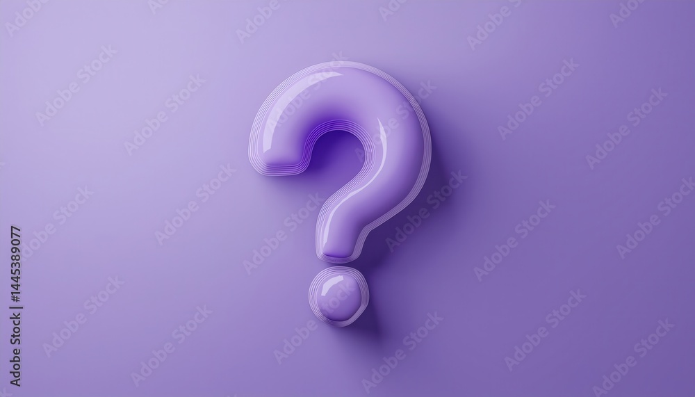 Poster 3d purple question mark icon on violet background for branding, web design, tech support graphics, m