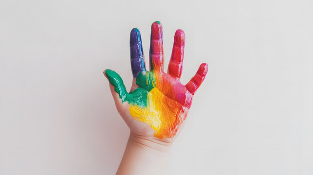 Colorful handprint art creation indoor studio visual artwork creative environment unique perspective