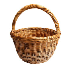 Fototapeta premium A wicker basket with a handle, elegantly, isolated on fully transparent png background