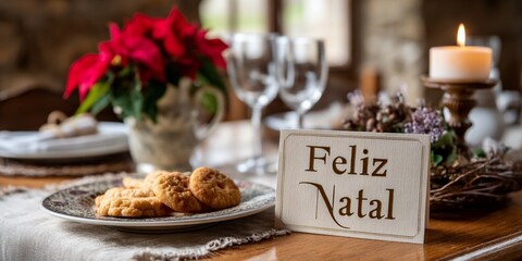Festive holiday cookies and decorations adorn table