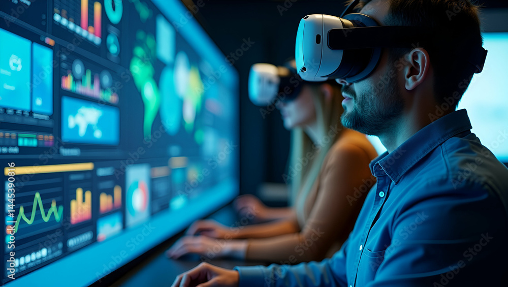 Poster team engaging in hands-on vr training: work simulation with interactive dashboards in a high-tech le
