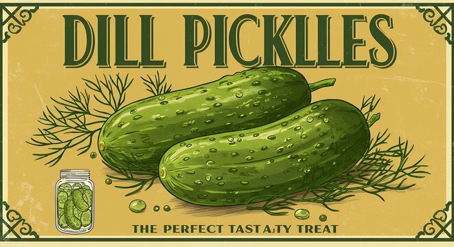Dill pickles vintage illustration label design
