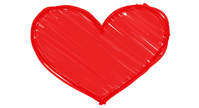 A single red heart shape with visible marker strokes isolated on a black background illustration style